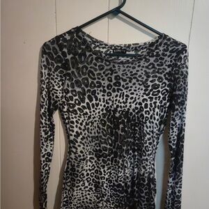 Express sheer Black and White Leopard Print Long Sleeve Top small